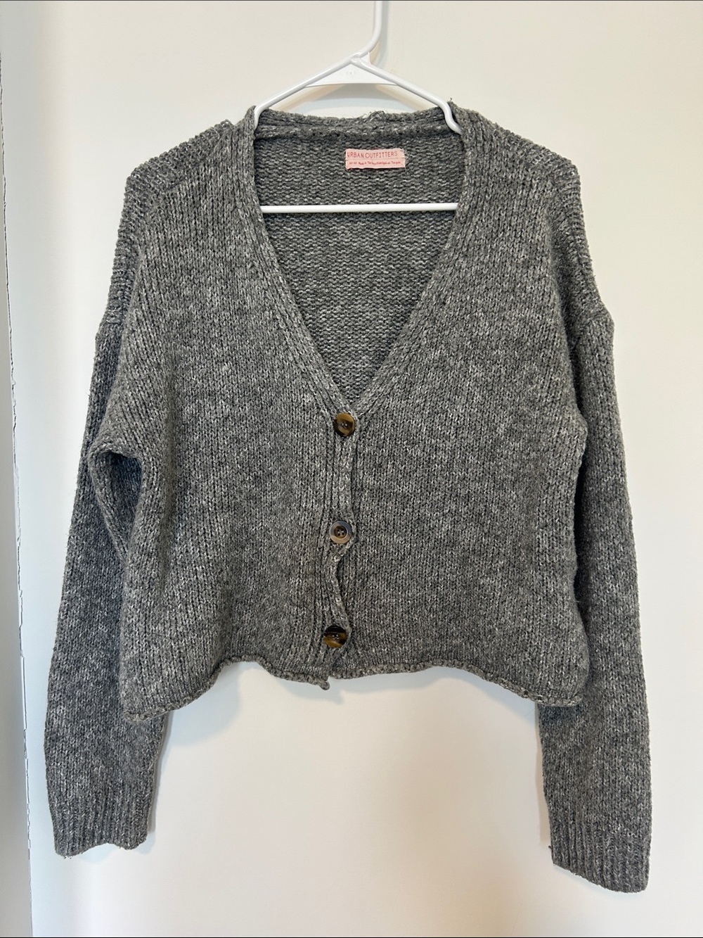Urban Outfitters Heather Gray Cropped V-Neck Button Cardigan